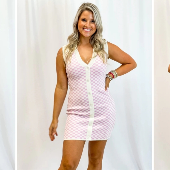 Dippin Daisy "As If Dress" Pink Checkered Sweater Dress - Picture 7 of 8